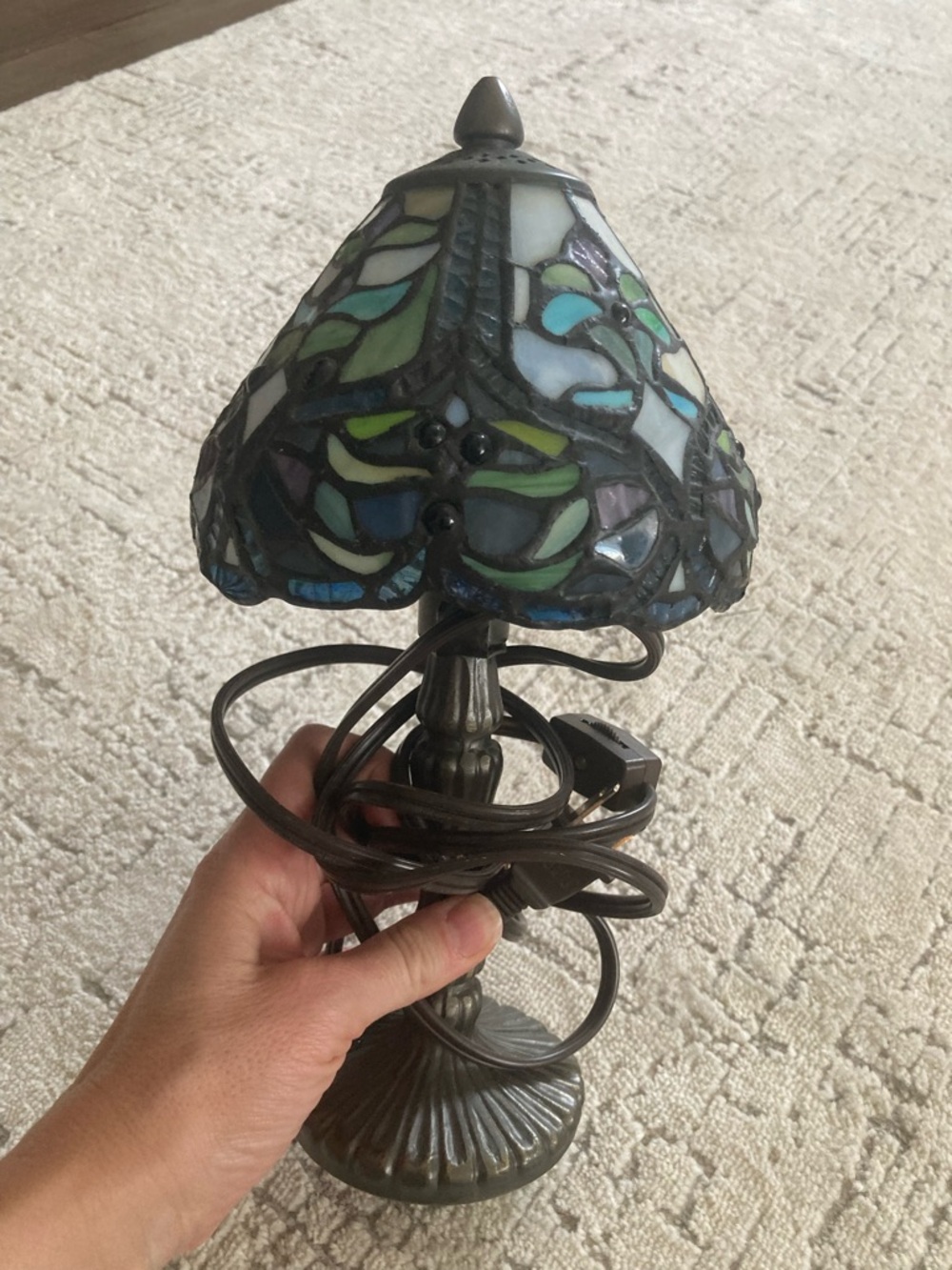 Tiffany-Style Stained Glass Table Lamp - Blue & Green
